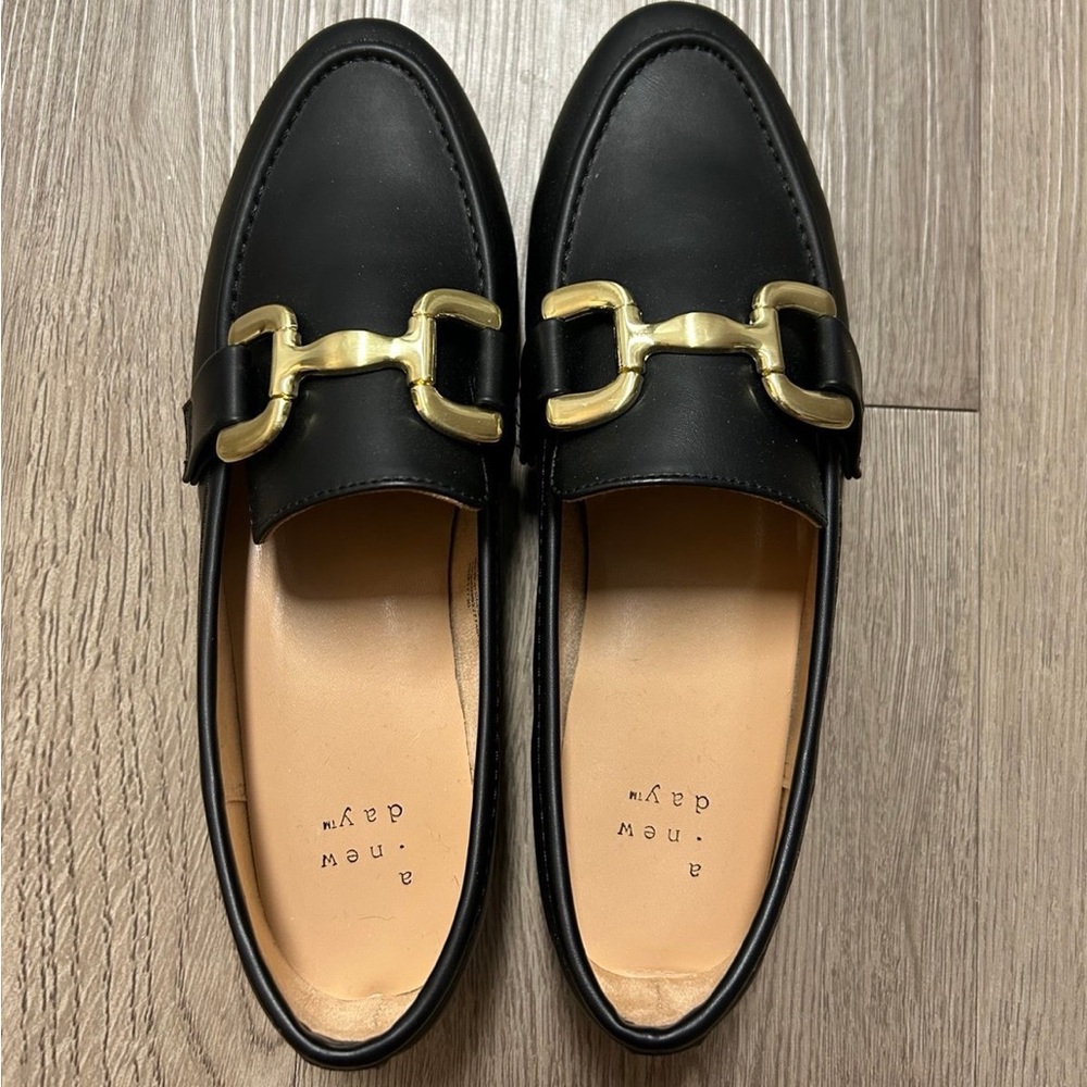 A New Day Black Loafers with Gold Buckle